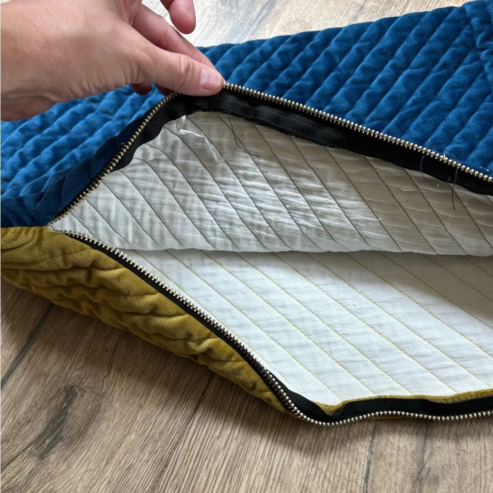 Quilted velvet navy green pillow sham rectangular 12x22 inch accent pillow
